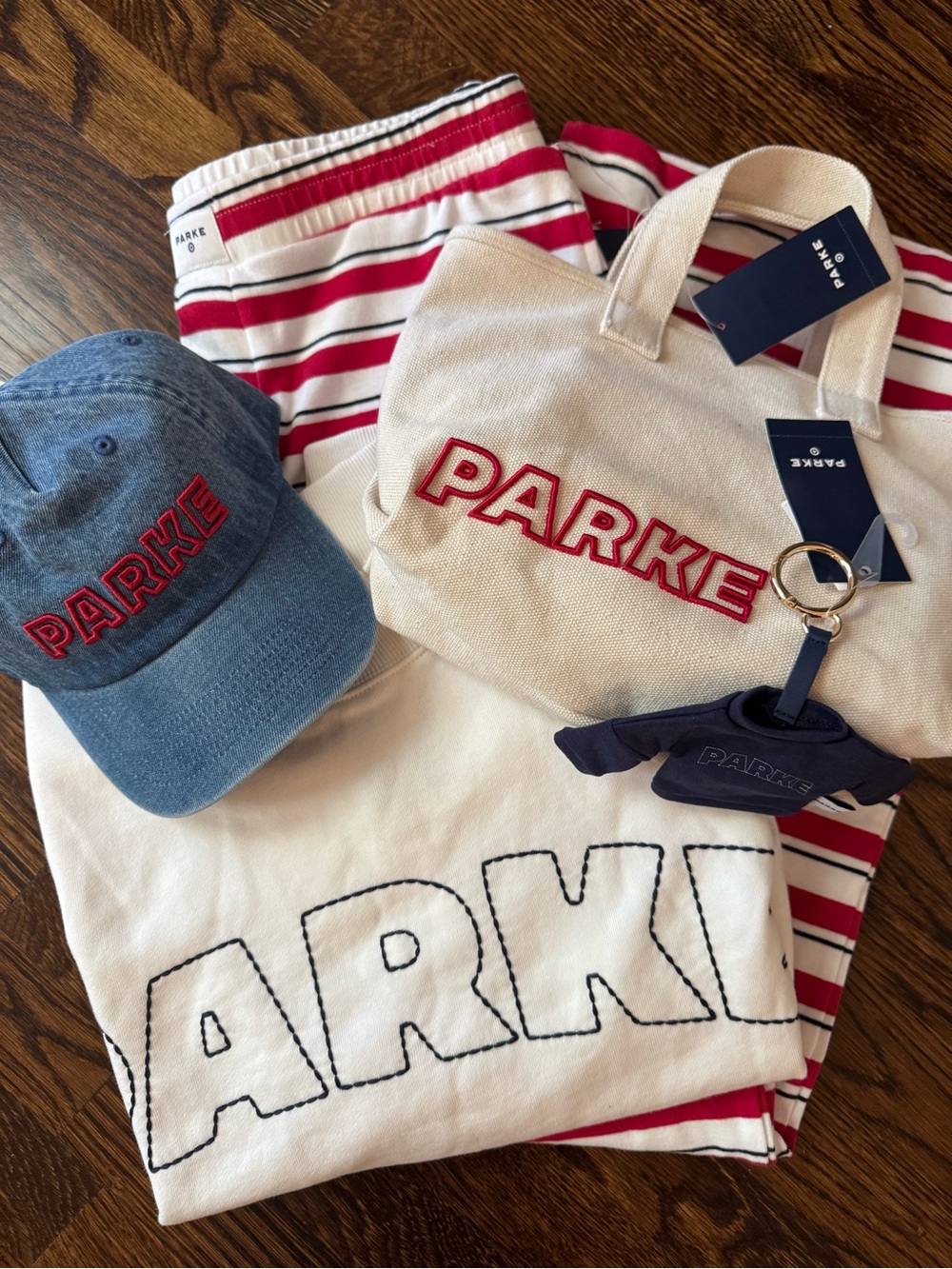 PARKE Canvas Tote Bag in Cream with Red Logo
